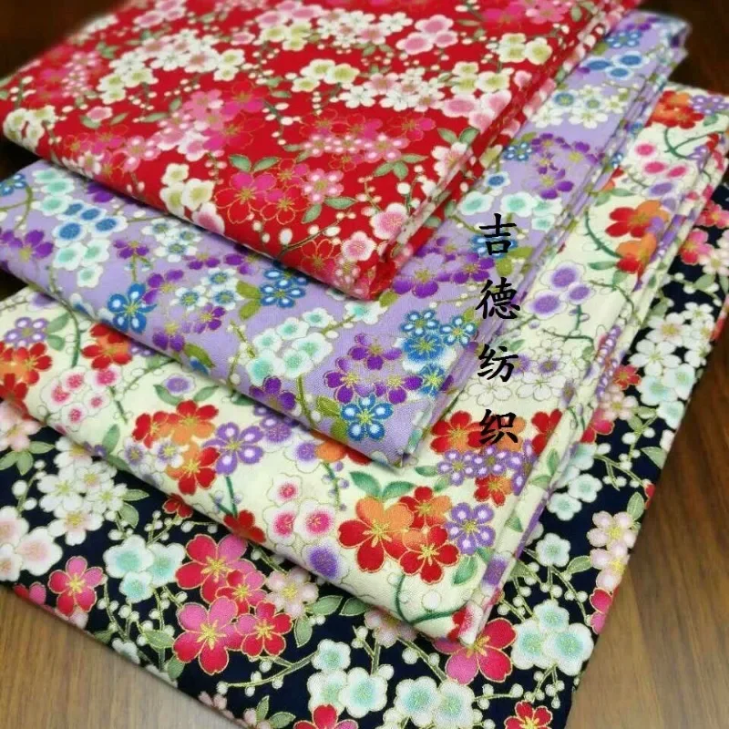 Japanese Fabric Cotton Wave Sakura Printed By The Meter for Bags Patchwork Tapestry Hanfu Diy Sewing Soft Bronze Cloth Red Blue