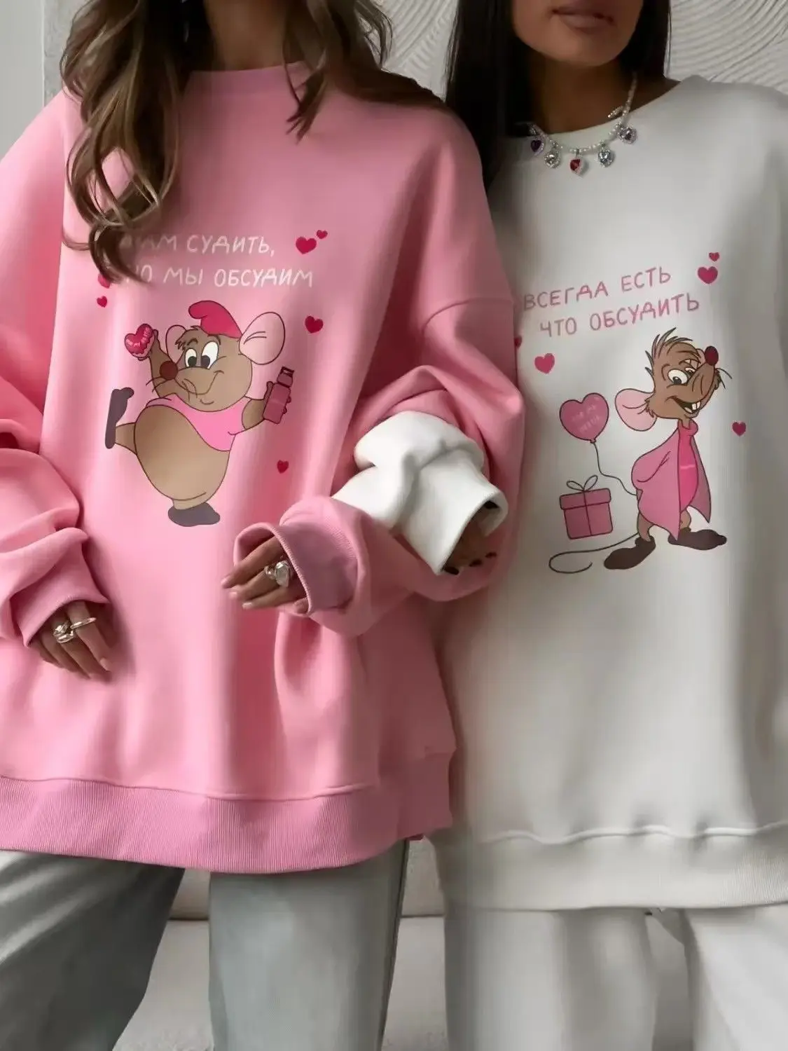 100% Pure Cotton Autumn And Winter Women's New Cute Round Neck Hooded  Loose Casual Versatile Slim Fit  Hoodie