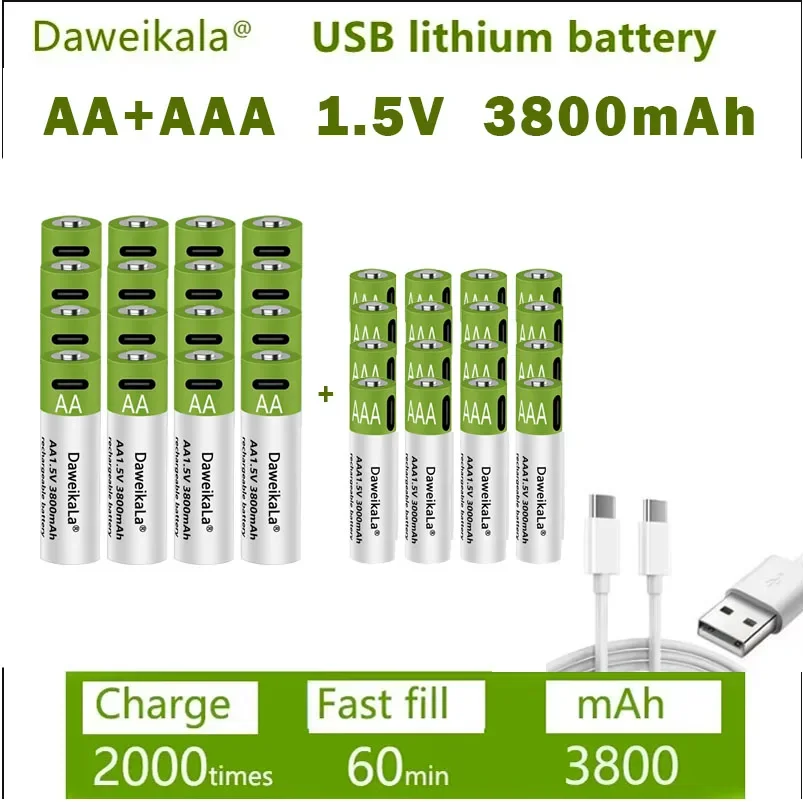 Новая аккумуляторная батарея AA AAA 1,5 В, полимерная литий-ионная батарея AA AAA для мыши с дистанционным управлением, маленький вентилятор, электрическая игрушка