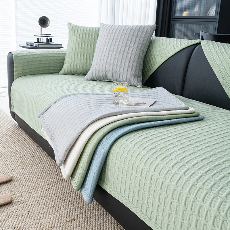 Ice Silk Summer Sofa Cover Creamy Wind Couch Cushion Cooling Non-Slip Corner Couch Towel for Living Room