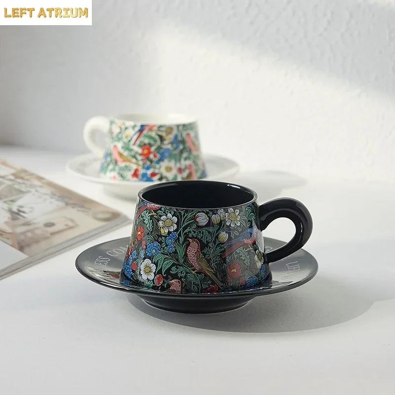 Classic Vintage Floral and Bird Coffee Cup Saucer Morris Style  Fashion Ceramic Afternoon Tea Cup Gift Box Set Gift Souvenir