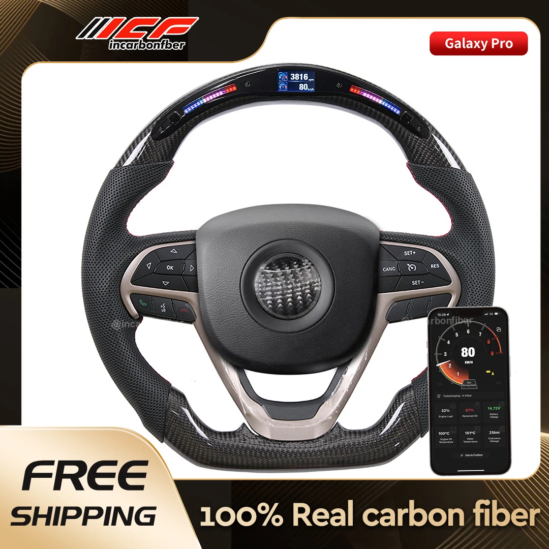 Carbon Fiber Steering Wheel compatible for Jeep Grand Cherokee LED Display Steering Wheel LED Racing no Button and Trim