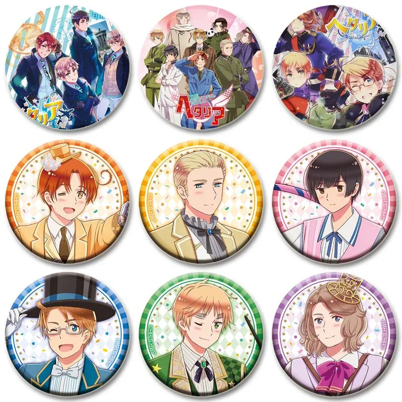 Hetalia-Épinglettes rondes faites à la main Anime World Stars, épinglettes en émail exquis, cadeau pour vêtements, chapeau, sac à dos, accessoires, 32mm, 58mm