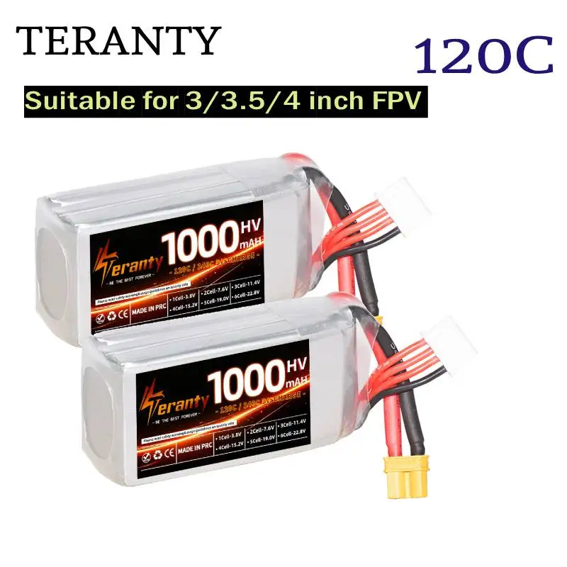 2/4Pcs Teranty HV 1000mAh 3S Lipo Battery 11.4V 120C for 3-4inch FPV Cinewhoop Drone RC Car RC Boat iFlight Alpha GEPRC Mark5