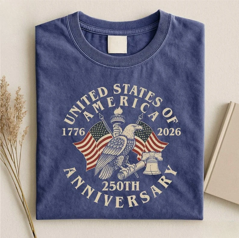 USA 250th Anniversary Vintage Shirt USA Flag Fashion Women Men T-Shirt Independence Day Cotton Tee 4th of July Patriotic Gift