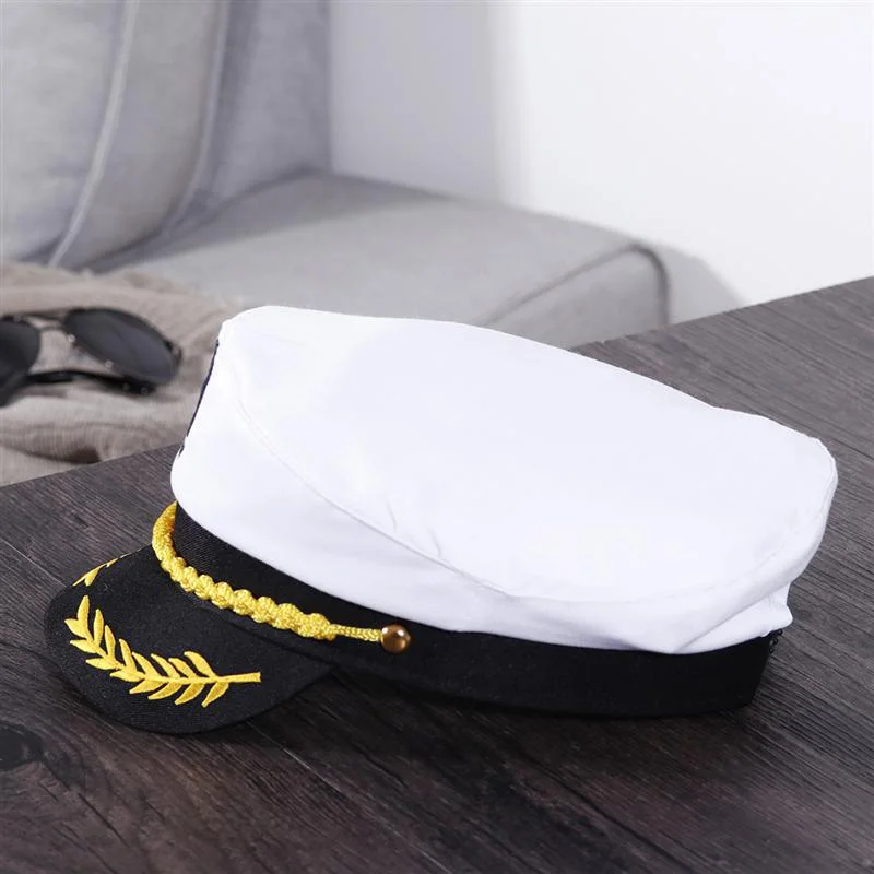 Navy Captain Hat White Embroidery Sailor Cap Adjustable Fit for Costume Party Retro Maritime Headwear Durable Classic