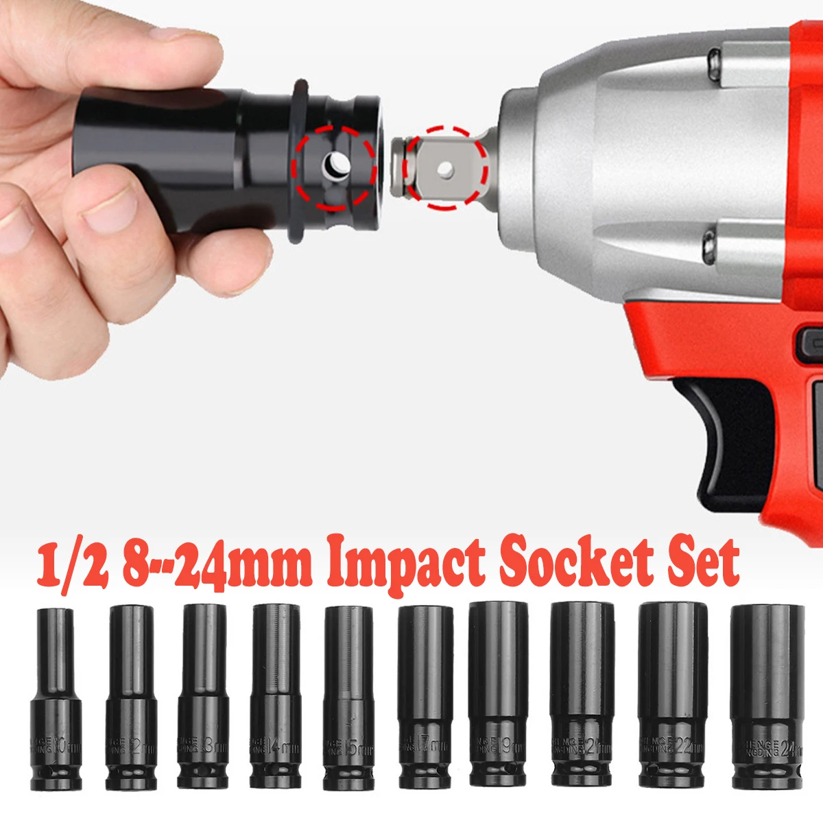 

12/4PC 1/2 Impact Socket Set Head 8-24mm Deep Long Socket Pneumatic Wrench Mechanical Workshop Tools Garage For Car Drive Repair