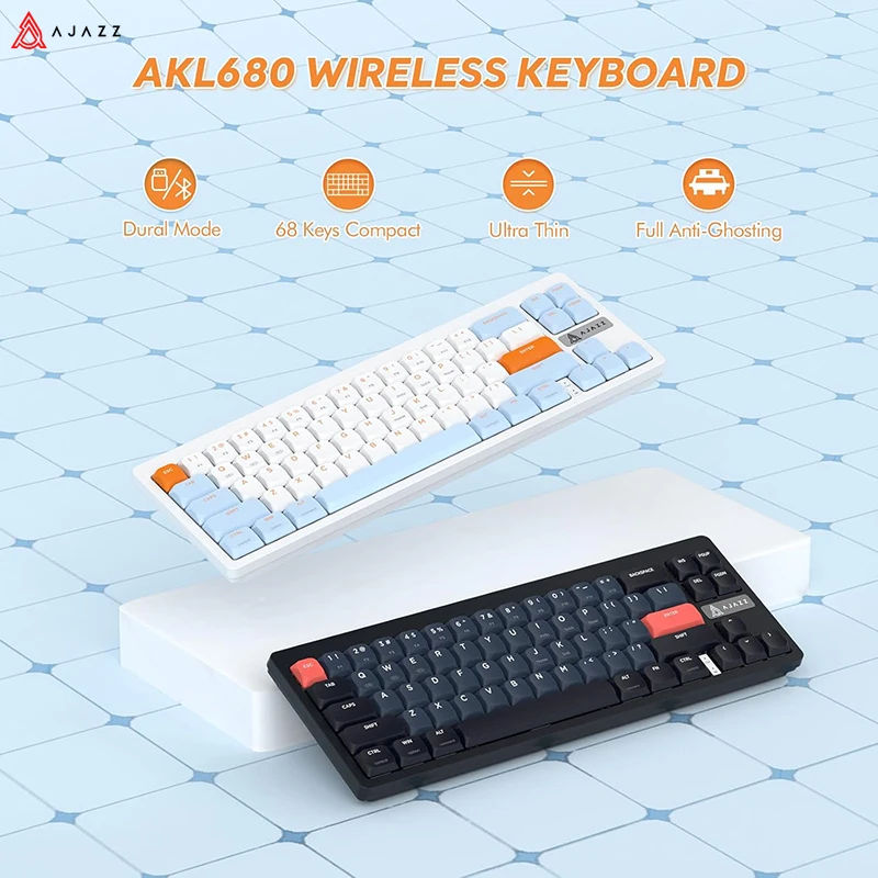 AJAZZ AKL680 Bluetooth 5.0 Mechanical Gaming Keyboard 68 Keys RGB 2.4G Wireless Keyboard Ergonomic for Laptop Gamer Desktop PC