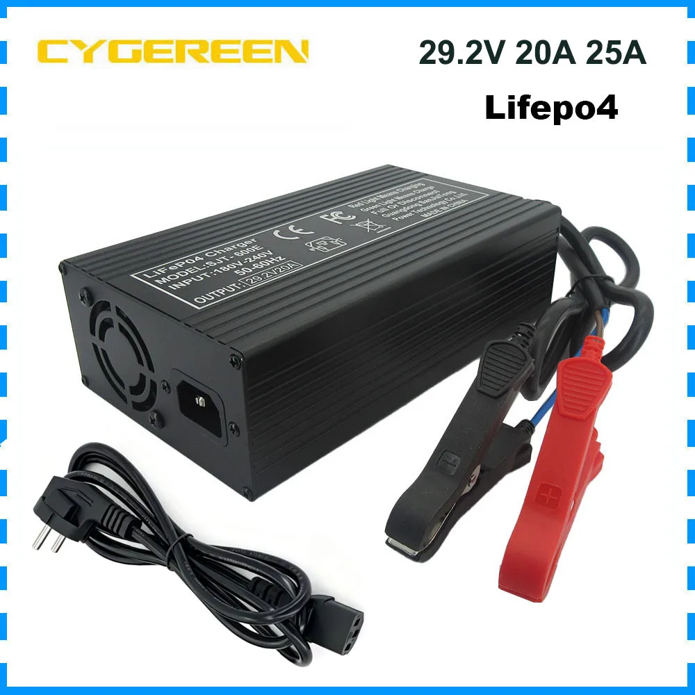 29.2V 20A 25A Lifepo4 Fast Charger For 24V 8S 100AH Lithium Iron Phosphate RV Solar System Battery Charger Alligator Clip 220V