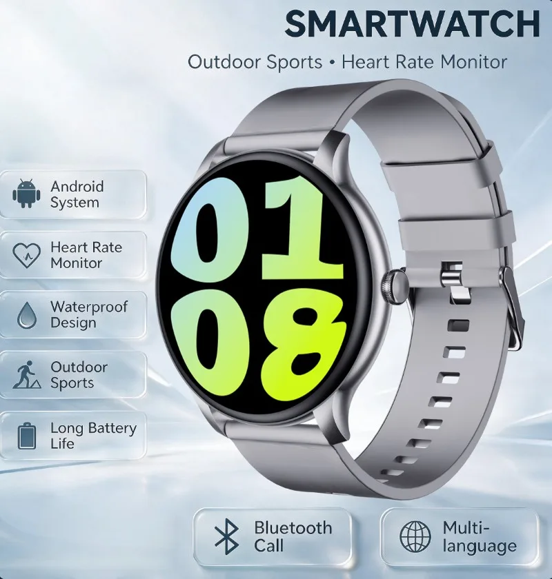 Full Touch Smart Watch Wireless Charging Heart Rate Sleep Monitor Bluetooth Call Fitness Sports Wristwatch