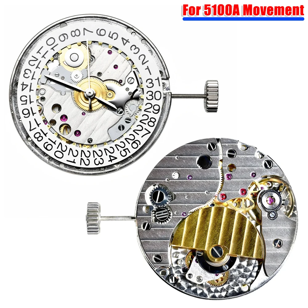 

5100A Automatic Watch Movement 35 Jewels Super Slim Micro Rotor Skeleton Mechanical 3-Hand Single Date Movement Parts