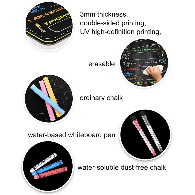 재사용 가능한 학교 칠판, 양면 백 투 스쿨 사인, 첫 번째 및 마지막 날, 10X12, 백 투 스쿨 사인 사진 소품
