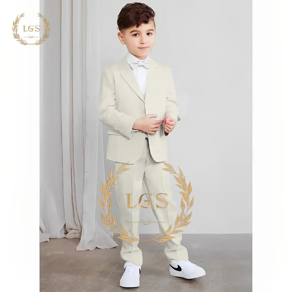 

2-16 boys ivory white suit 3-piece suit (jacket, pants and vest) children's party birthday custom dress tuxedo