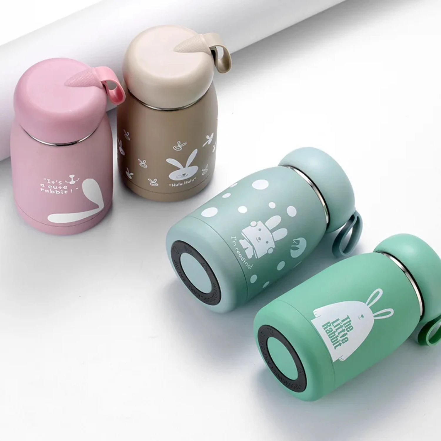 Cute Stainless Steel Mini Thermos Cup for Children - Insulated Vacuum Cup with Cute Rabbit Pattern - Student's Water Bottle and 