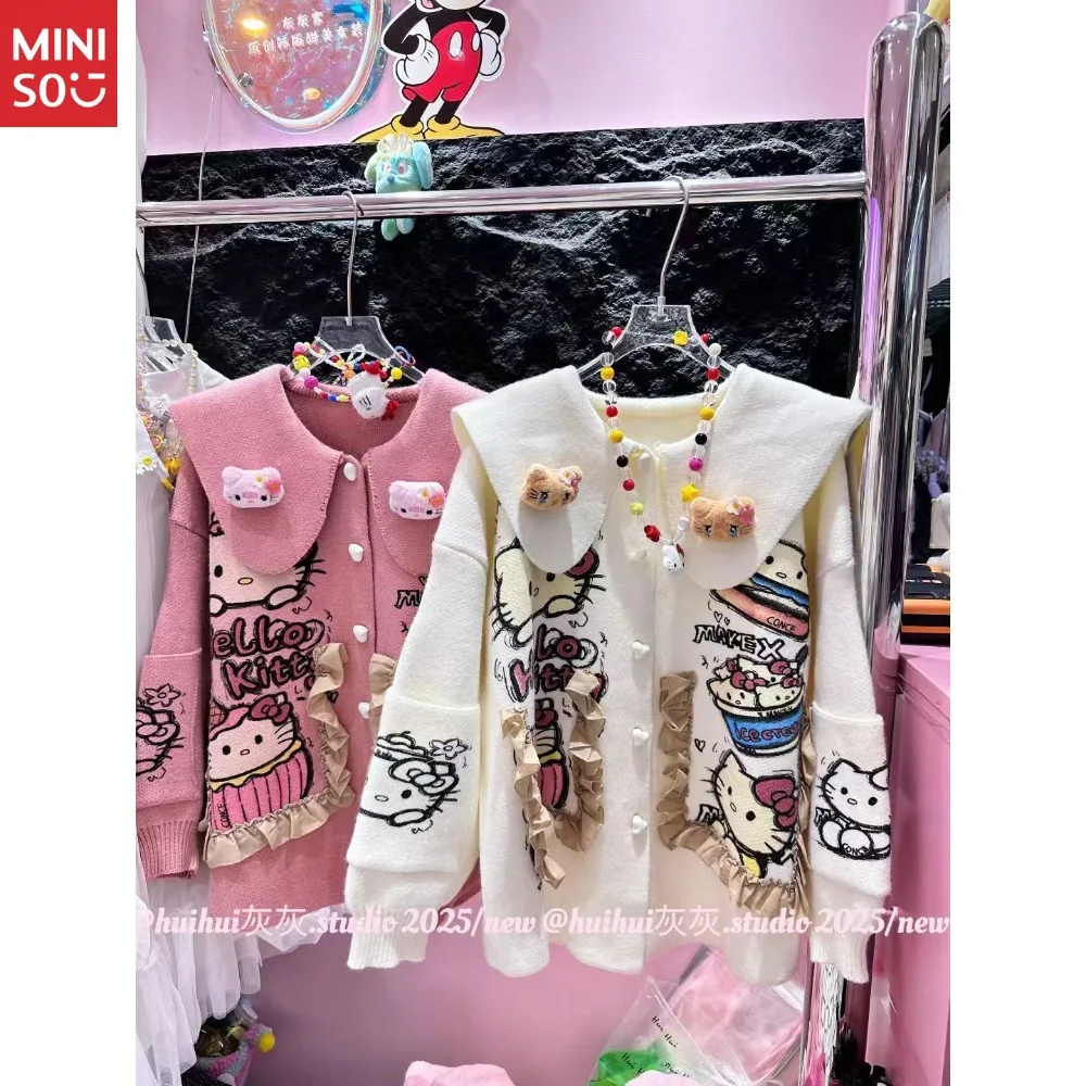   الخريف والشتاء المنتج الحلو أزياء الحد من العمر الكرتون KT القط دمية طوق مزاجه محبوك سترة تنوعا