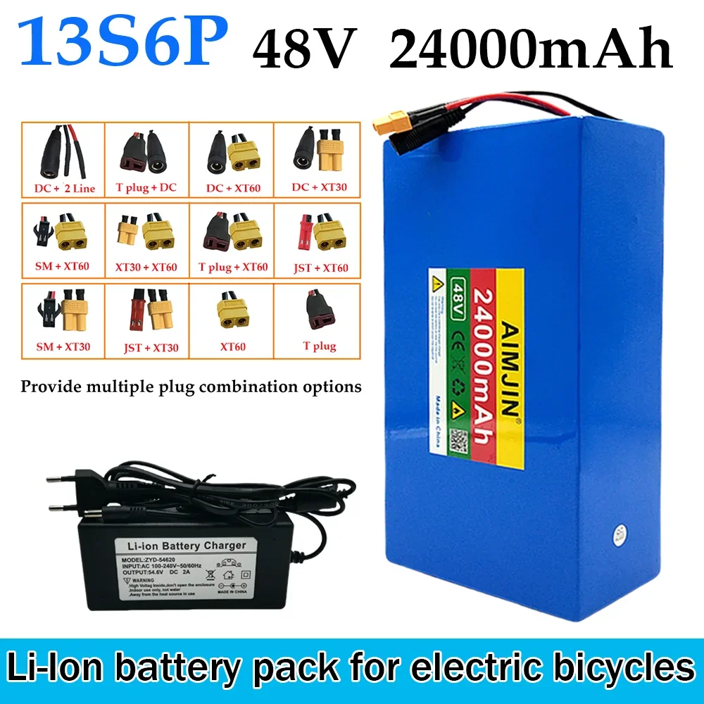 48V 24AH 13s6p Lithium-Ionen-Akku 48V 24000mAh 1500W Elektro-, Roller- und Fahrradakku, integriertes 50A BMS+Ladegerät