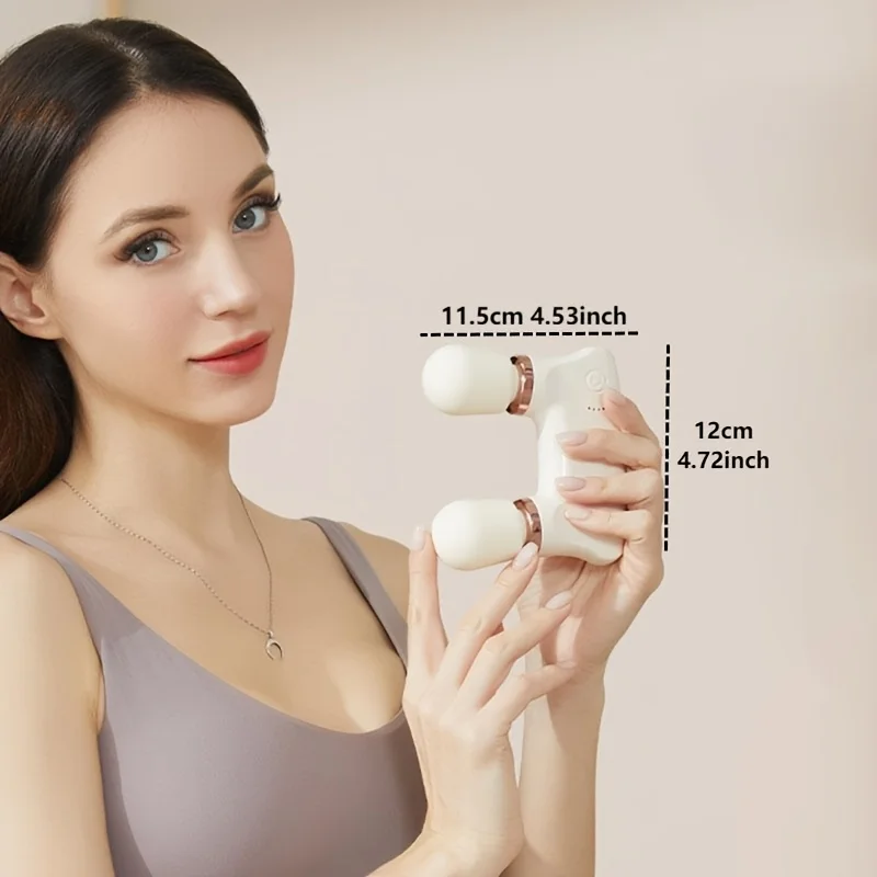 ปืนนวดไฟฟ้าแบบสองหัวขนาดเล็กไร้สาย สำหรับผ่อนคลายกล้ามเนื้อ นวดหน้า ขา หน้าท้อง พร้อมระบบทำความร้อนและการสั่นสะเทือน