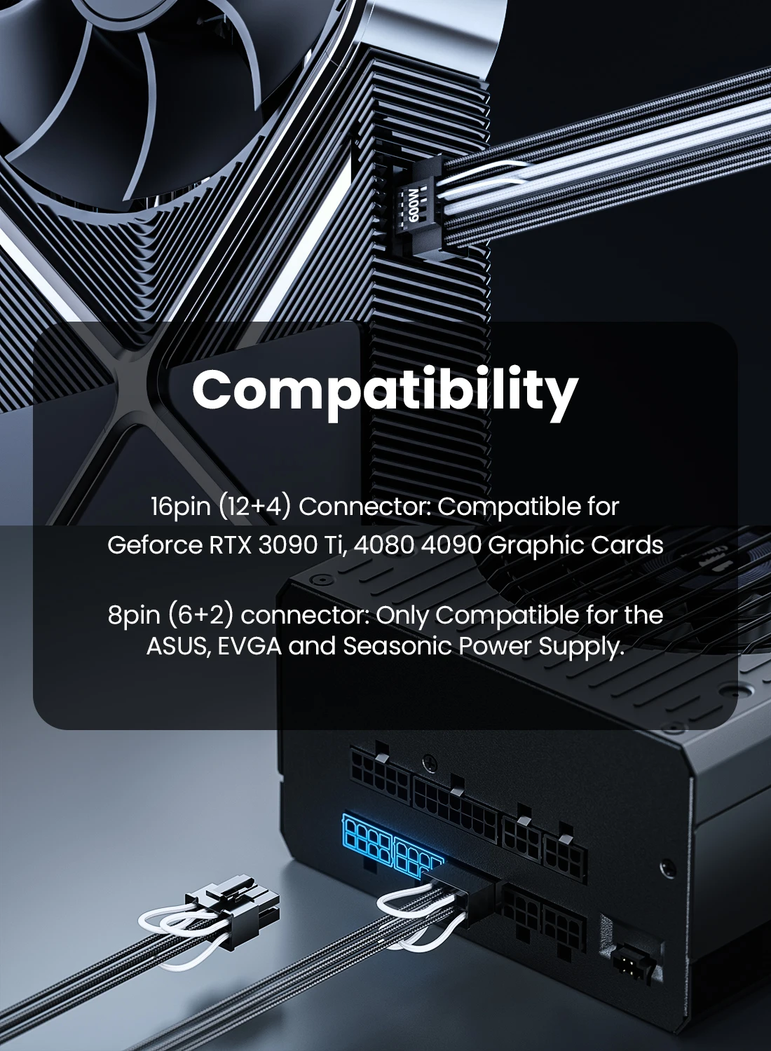 كابل طاقة Fasgear PCIe 5.0 GPU بأكمام 70 سم 12VHPWR موصل متوافق مع RTX 3090 Ti 4090 5070 5090 لـ ASUS EVGA Seasonic