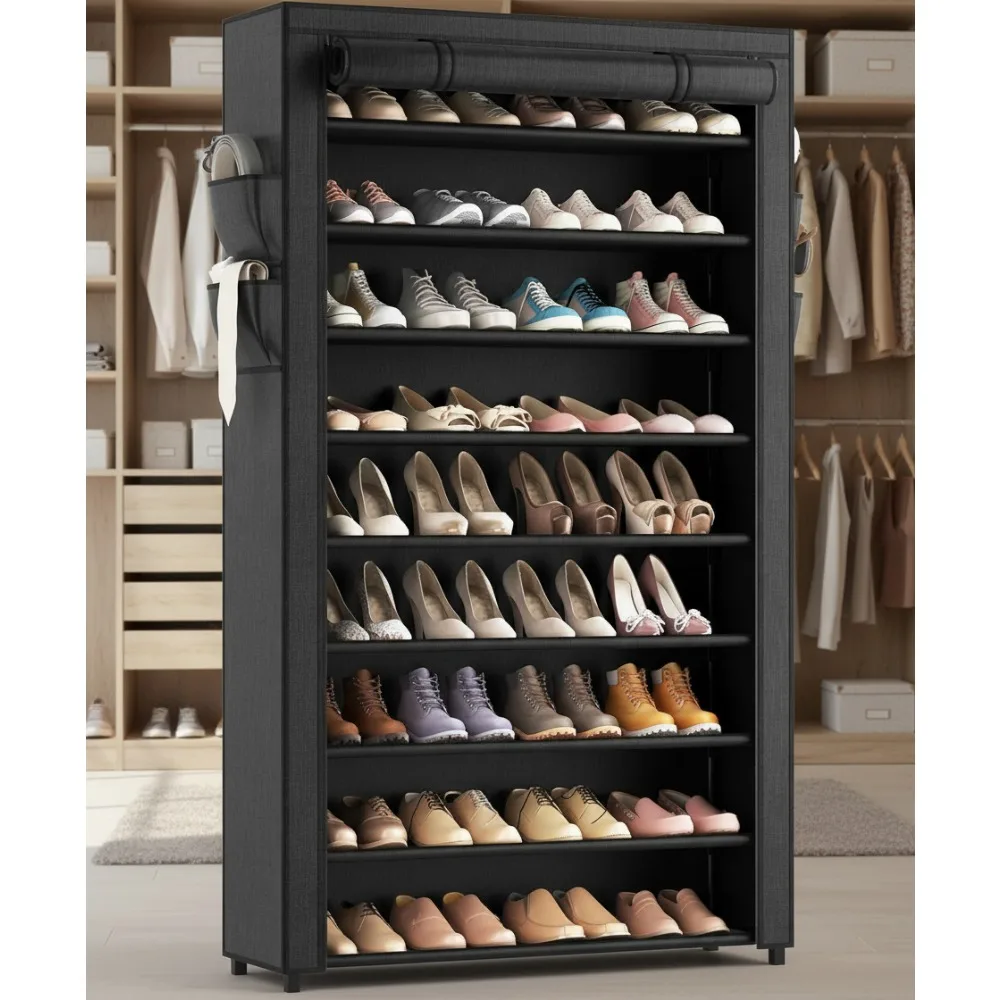 

10-Tier Tall Shoe Rack with Dust Covers - Large Capacity Organizer for Closet, Entryway, Dorm, Bedroom Storage