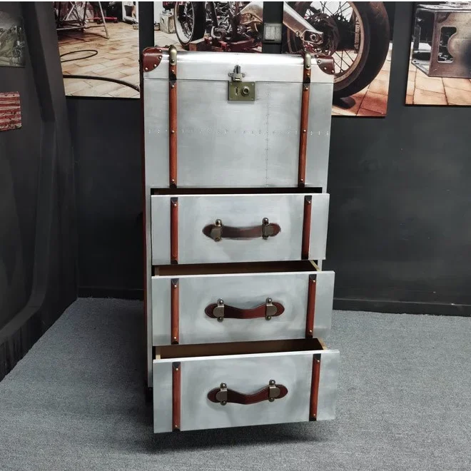 'Waterproof Aluminum Square Drawer Wooden Storage Box Trunk Storage Box Bins Clothing Organizer Metal Storage Boxes