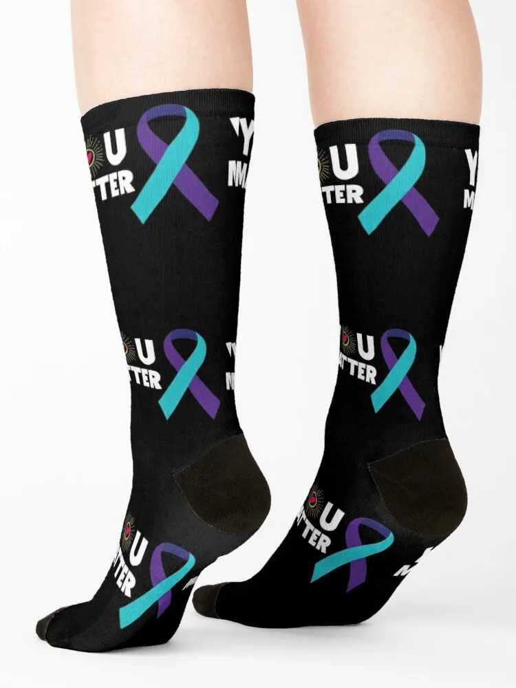 You Matter Suicide Prevention Awareness Teal Purple Ribbon graphic Socks crazy Stockings anti slip football Men's Socks Women's