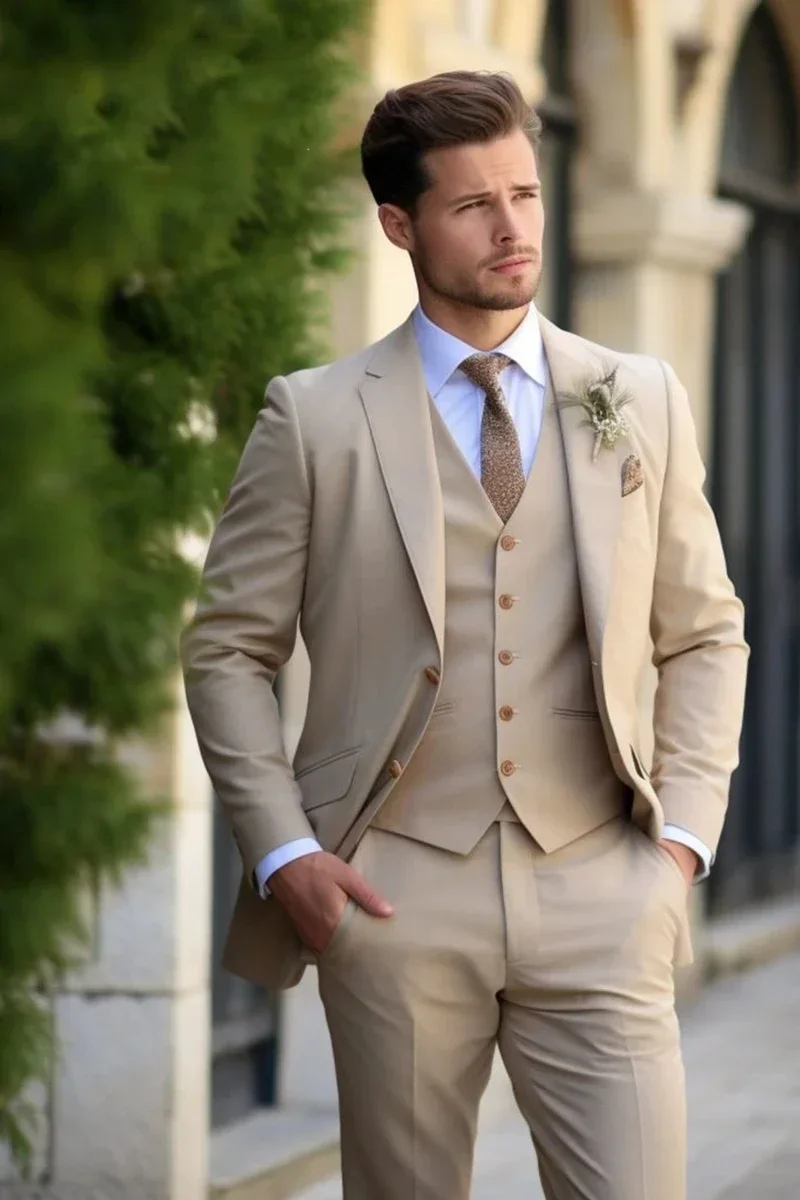 Abiti da sposa smoking da uomo champagne per uomo Abiti da sposo su misura Abiti da uomo di moda formale Prom Party Blazer + Pantaloni + Gilet