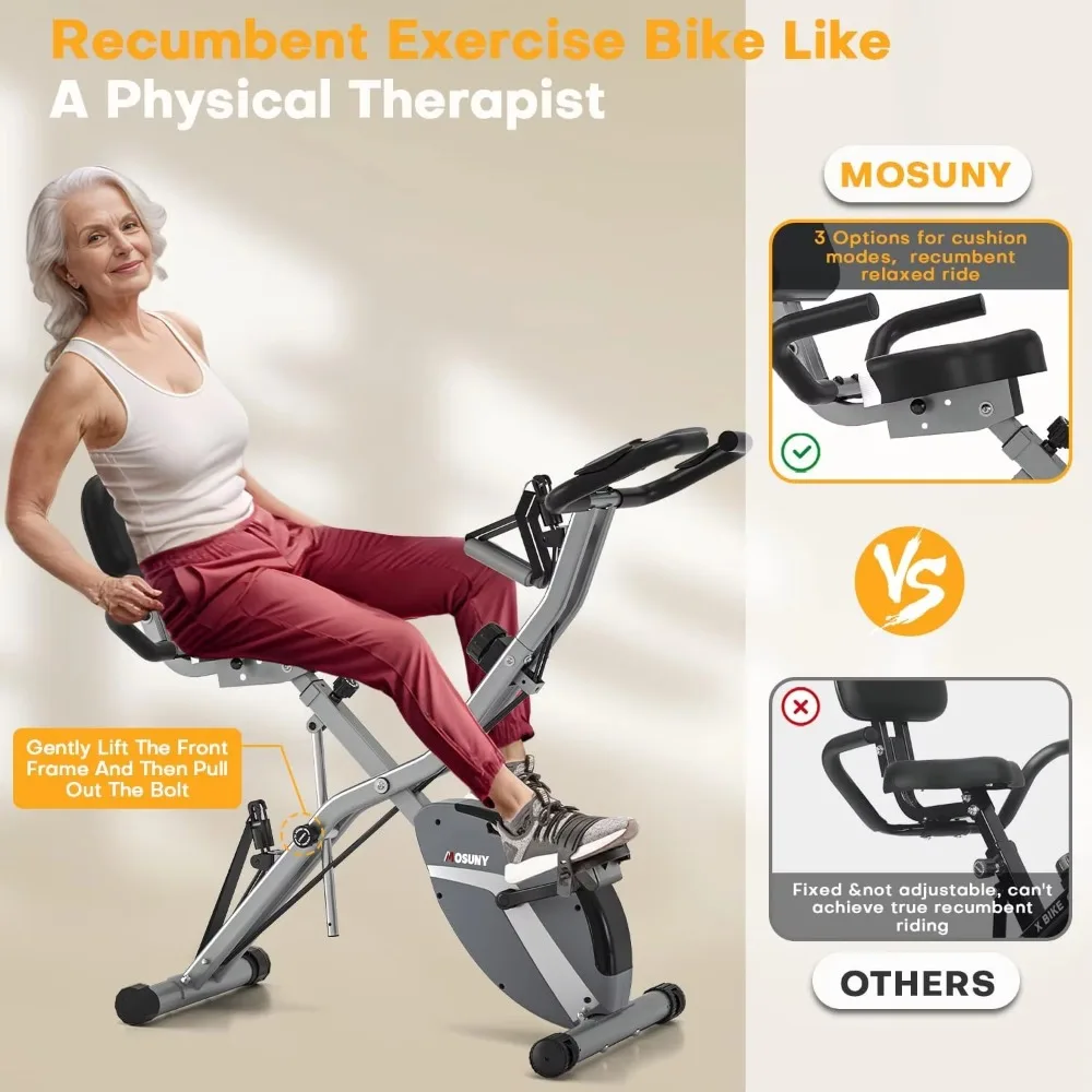 5-in-1 Foldable Exercise Bike 10DB Silent Stationary Cycle 16 Resistance Levels Home Gym Cardio Indoor Workout Fitness Equipment