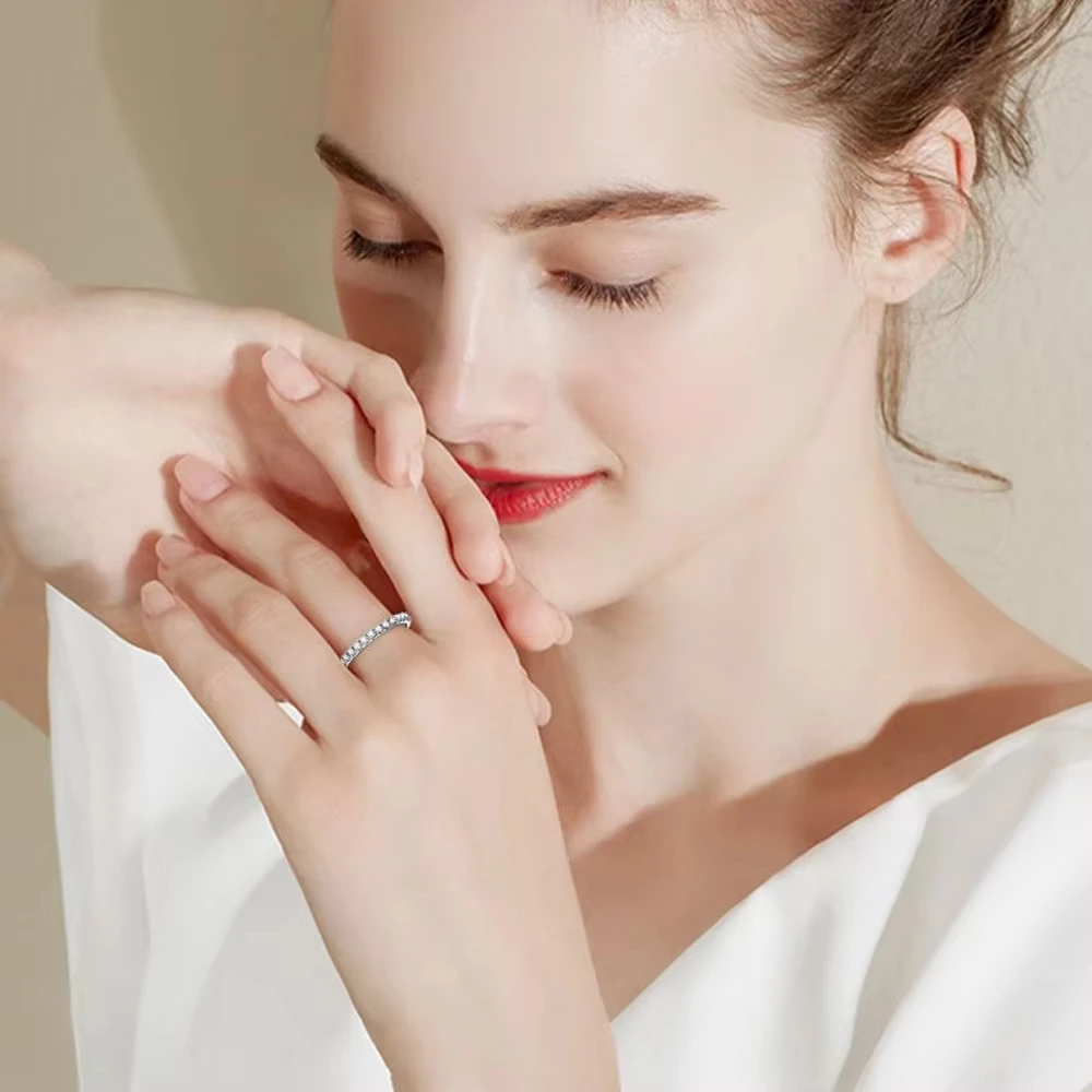 Provence S925 Silver Eternity Rings for Women Moissanite Round Cut D Color Fashion Anniversary Rings for couple with GRA