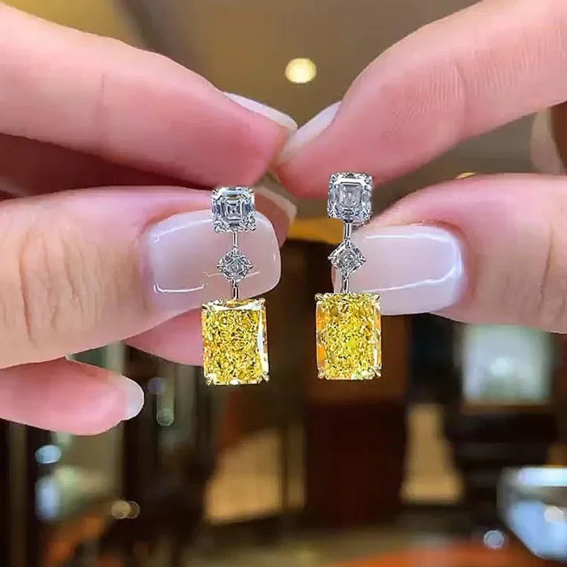 CAOSHI Fashion Bright Yellow Crystal Earrings Female Engagement Party Jewelry Temperament Women Wedding Ceremony Accessories