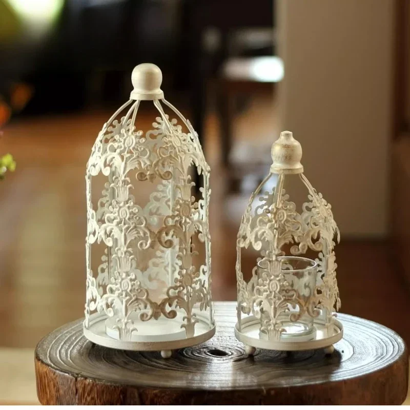 Vintage Wrought Iron Glass Candle Holder Rustic Farmhouse Lantern with Artisanal Metalwork Country-Style Home Décor Centerpiece