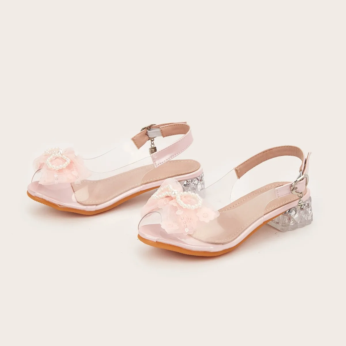 Children's Wedding Dress High Heels 2025 Summer New Girls princess Thick Heel Beaded Bow Sandals Crystal Heel Fish Mouth Sandals - view 3