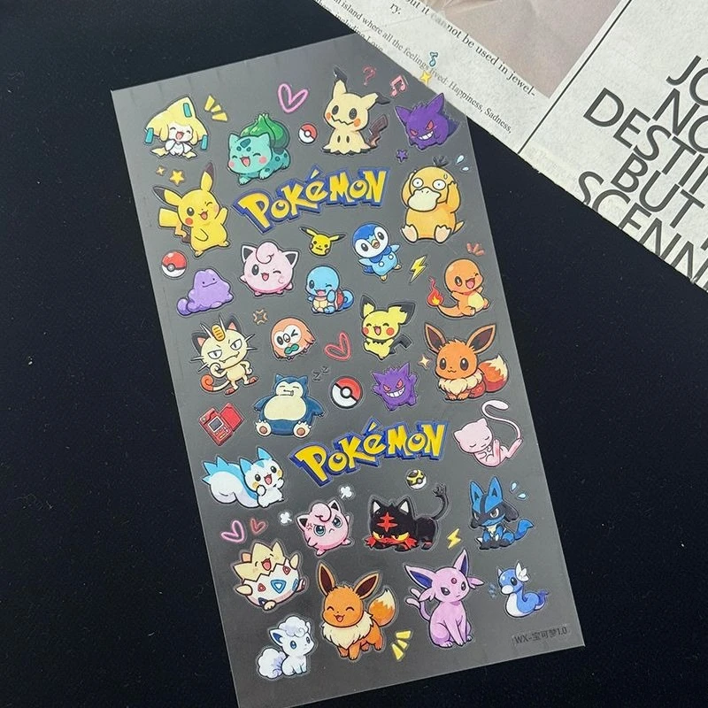 Pokemon Embossed Cartoon Stickers Cute Pikachu Pokeball Character Decals DIY Crafts Anime Toys Notebook Water Bottle Decor