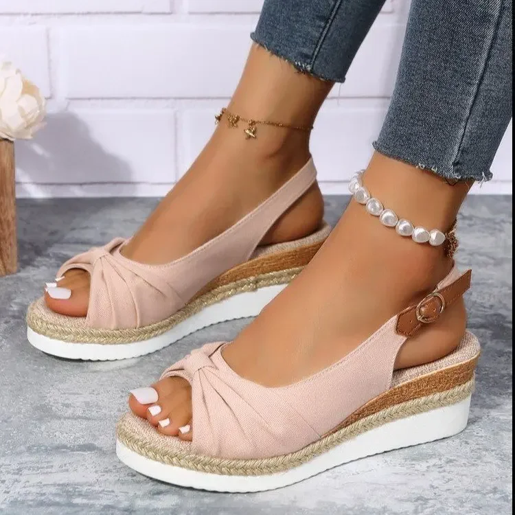 Women Sandals Wedges Fashion Buckle Peep Toe Comfort Lightweight High Heels Wear-resistant Women Office Wedding Sandals