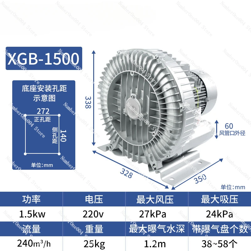 Applicable to High Pressure Air Pump Powerful Centrifugal , Fish Pond Aerator Industrial Vortex Blower