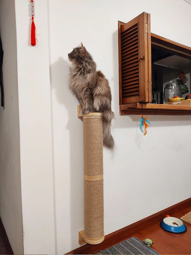 Wall Mounted Cat Scratching Post Wall Furniture Wood Kitten Scratcher Tree for Large Cats Thicker Columns for Multi-Functions