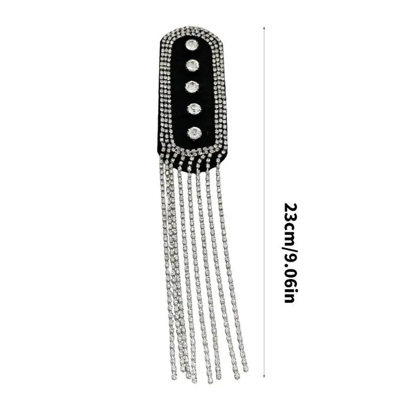 652F Fashionable Tassels Crystal Chain Shoulder Epaulette with Bead Studded for Jackets Shirt Formal Dress Shoulder Decors