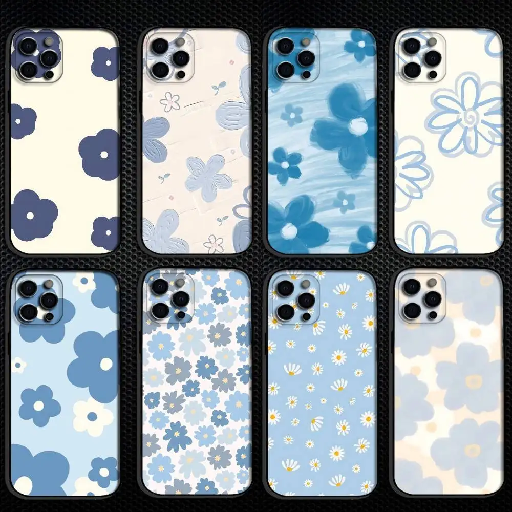

Blue flower Phone Case For iPhone 16,15,14,13,12,11 Plus,Pro Max, Others Soft Black Cover