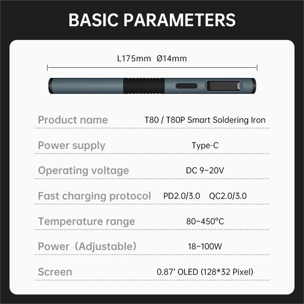 T80 T80P Smart Soldering Iron 100W Adjustable Temperature Portable Precision welding tool Compatible C210 C245 SH02 Series Tips