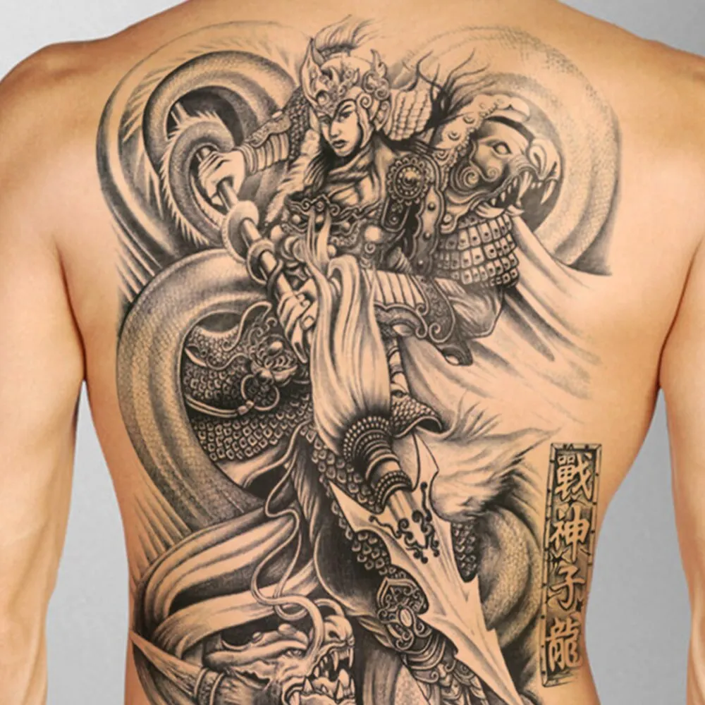 Full Back Large Tattoo Sticker Waterproof Temporary Tattoos Carp Lotus Dragon Buddha Fake Tatoo Body Art Painting For Men Women