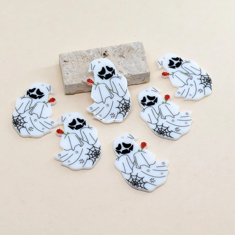 6pcs Marry Rose Flower Hallowmas Acrylic Charms Funny Cute Ghost Earring Keychain Pendant Findings Diy Party Jewelry