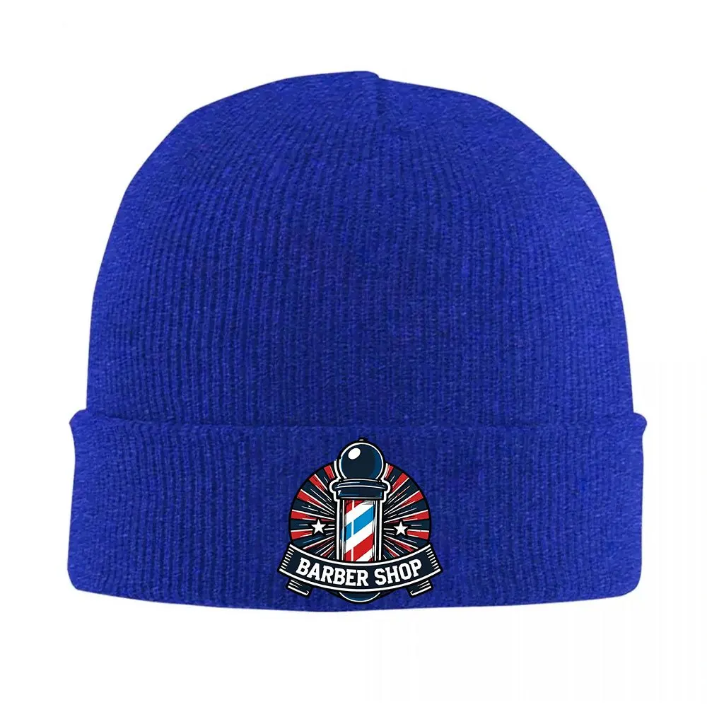 1pc Autumn Winter Outdoor Casual Hat Black Barber Pole Emblem Pattern Beanie with Red White Blue Stripes Retro Sports Style