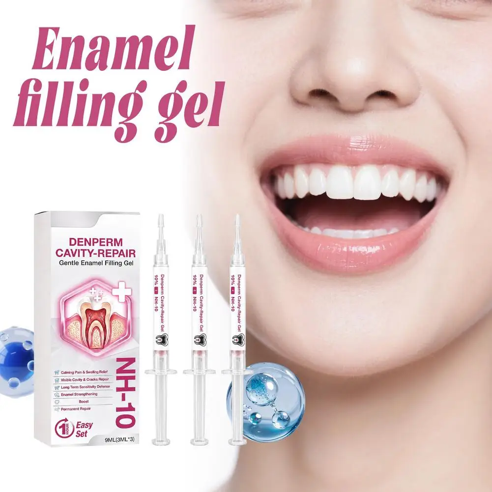 Denperm Cavity Repair Enamel Filling Gel 3ml x3 NH-10 Tooth Sensitivity Relief Oral Care Gel Syringe Kit Home Use for Adults