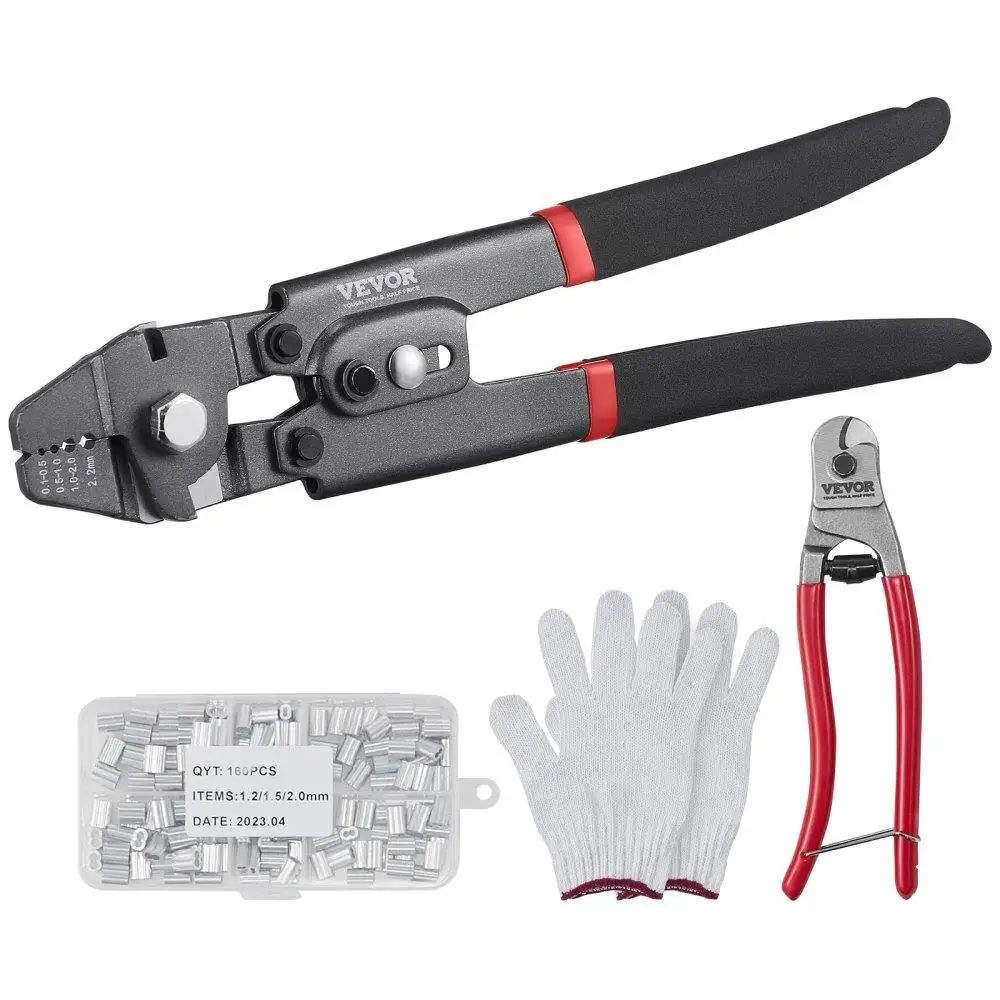 

Wire Rope Crimping Tool and Cutter for 2.2mm Wire Cable with Crimping Sleeve Kit and 160 Aluminum Buckles Fishing
