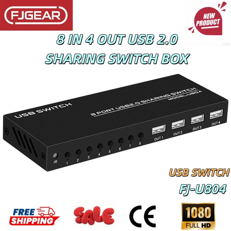 FJGEAR 8 In 4 Out USB KVM Switch Adapter, USB Sharing Switcher for Computer, Keyboard, Mouse & Printer, Ideal for Office, School