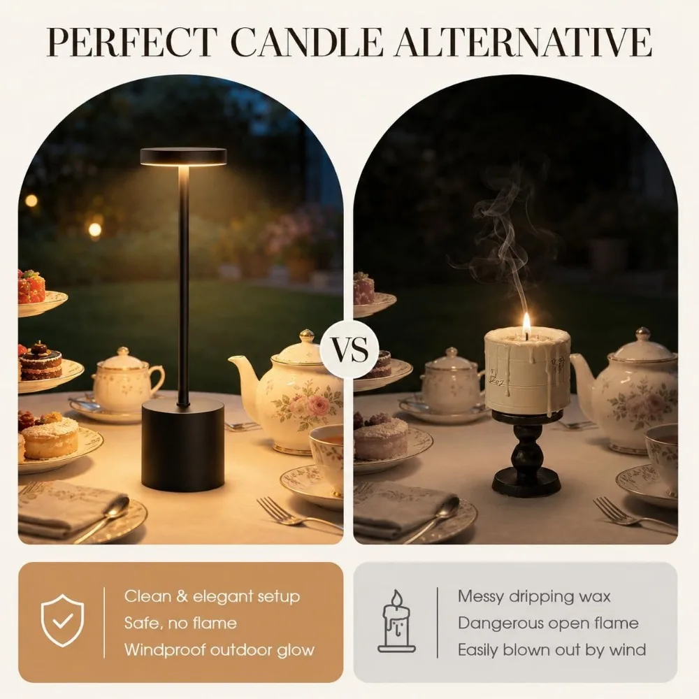 Cordless Table Lamp Set 5000mAh Battery Touch Control Stepless Dimming 3 Modes Waterproof Portable Indoor Outdoor Light view 2