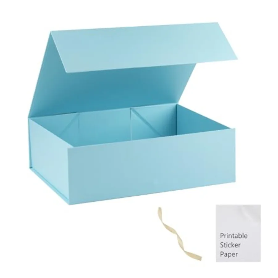 

Light Blue Gift Box, 10x7.3x3.5 Gift Boxes With Lids For Presents Includes Ribbon And Diy Printable Sticker Paper, Bridesmaid P