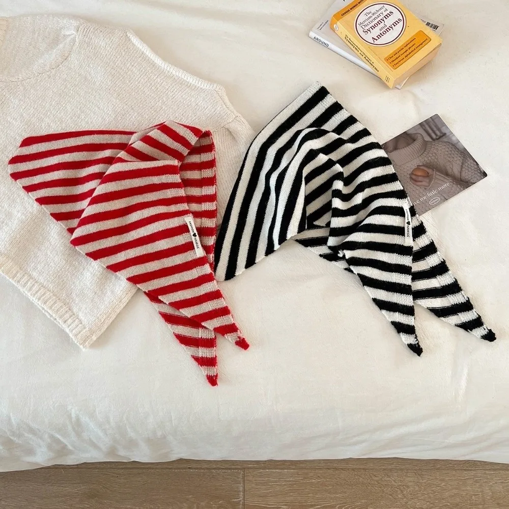 

Korean Warm Triangular Scarf Knitted Soft Bandana Headscarf Stripe Neck Protection Scarf Autumn Winter