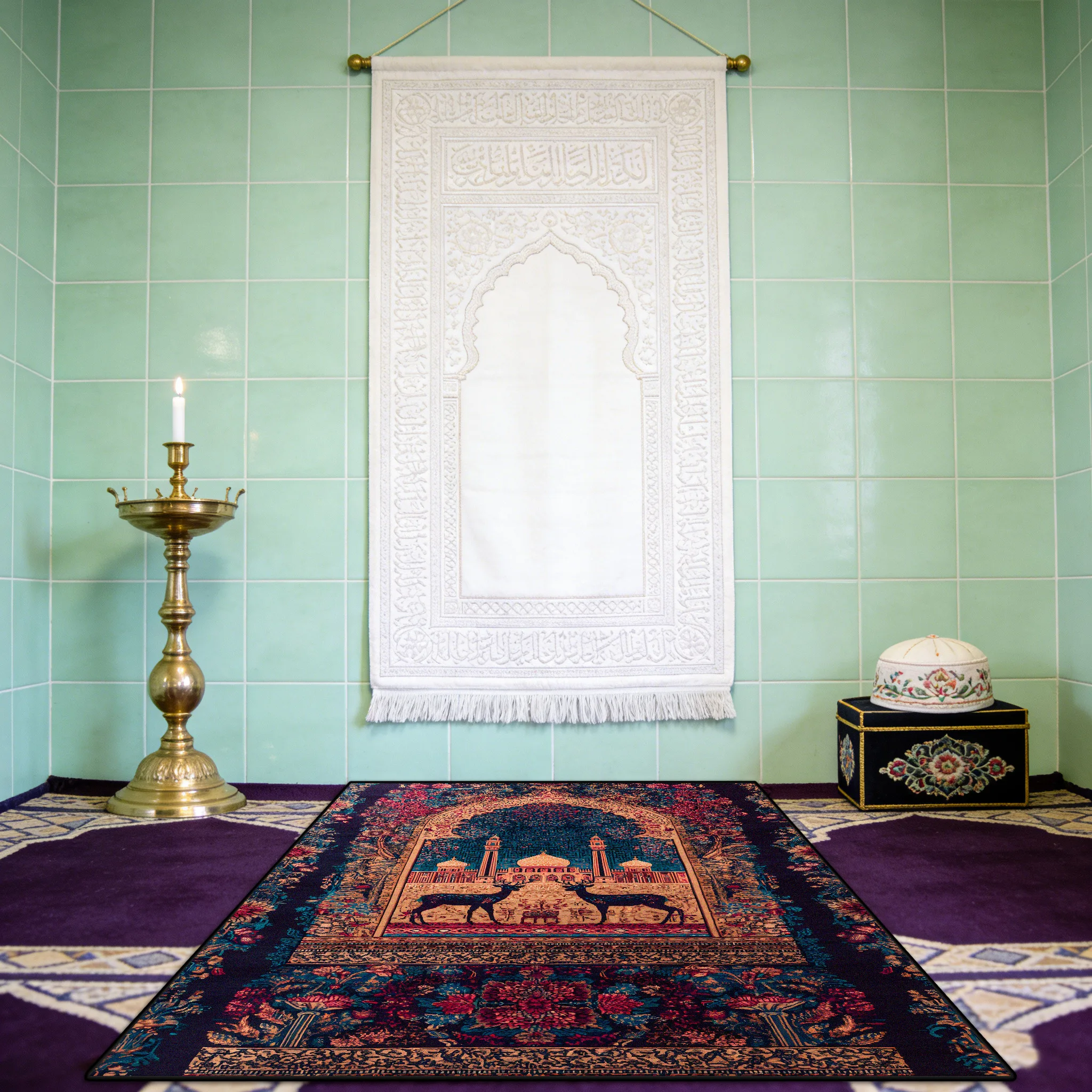 Islamic Thickened Flannel Washable Prayer Mat Musalla Non-slip Floor Mat Religion Prayer Room Easy Cleaning Mats 70x110 Soft