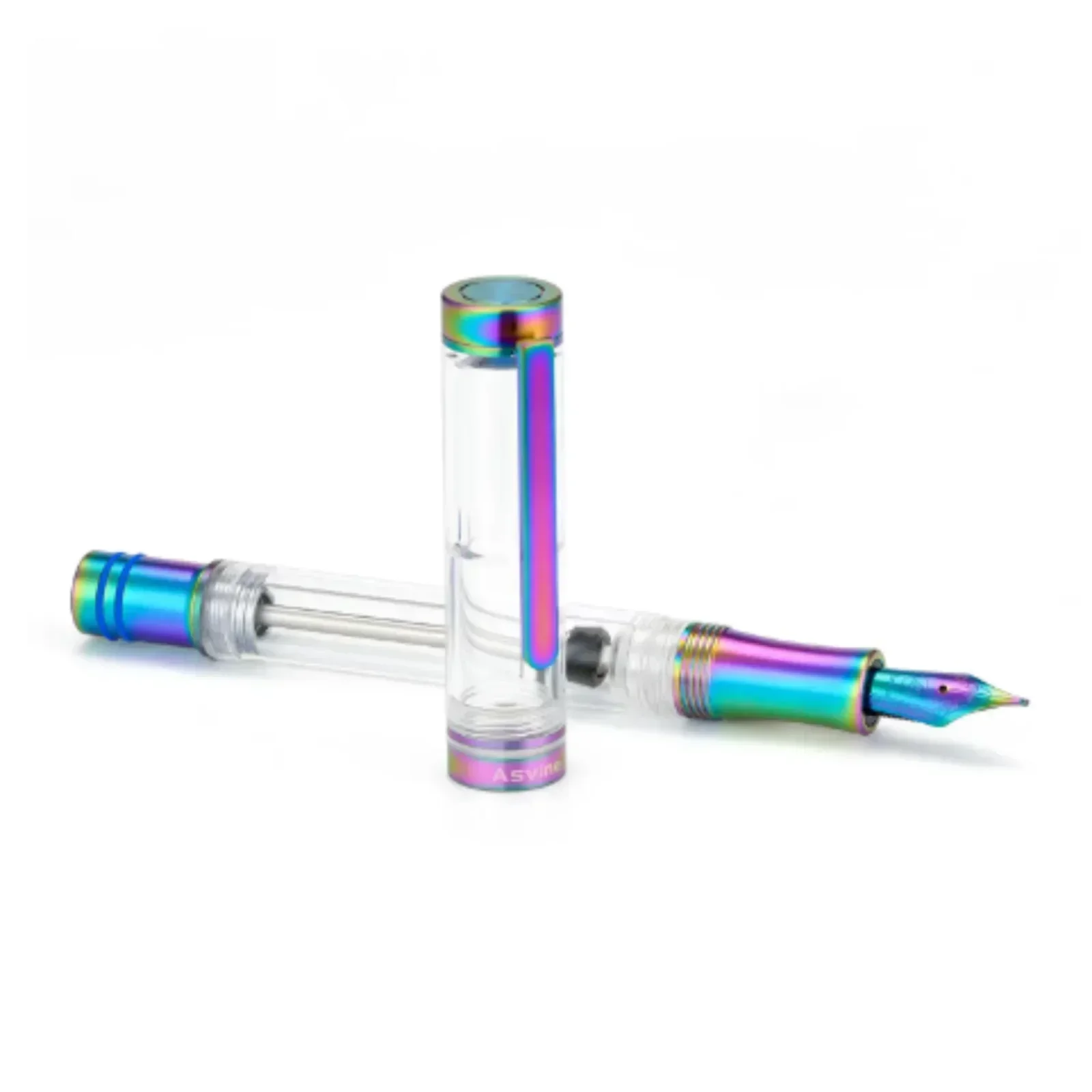 Imagem -05 - Rainbow Titanium Caneta-tinteiro Enchimento a Vácuo ef f m Nib Clear Transparente Acrílico Caneta de Escrita Suave Asvine-v200