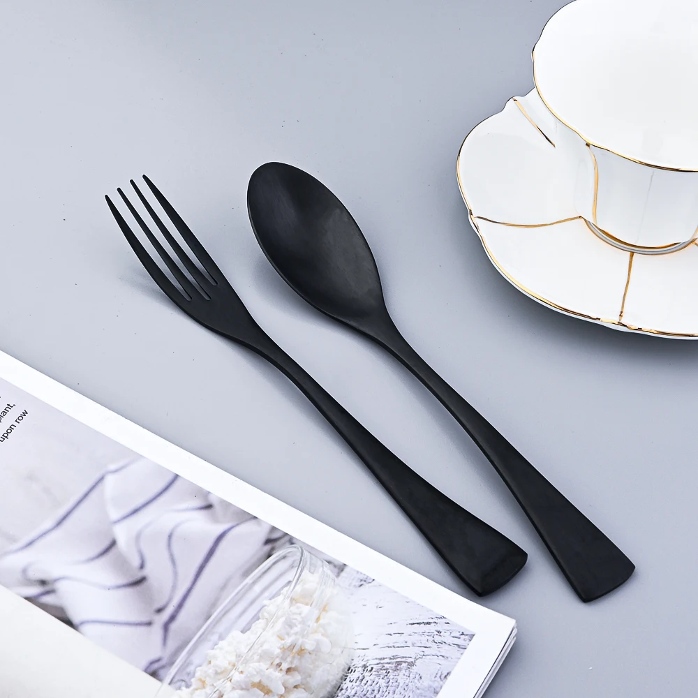 Black Matte 304 Stainless Steel Cutlery Set Steak Knife Dessert Fork Spoon Dinnerware Set Home Kitchen Tableware Set